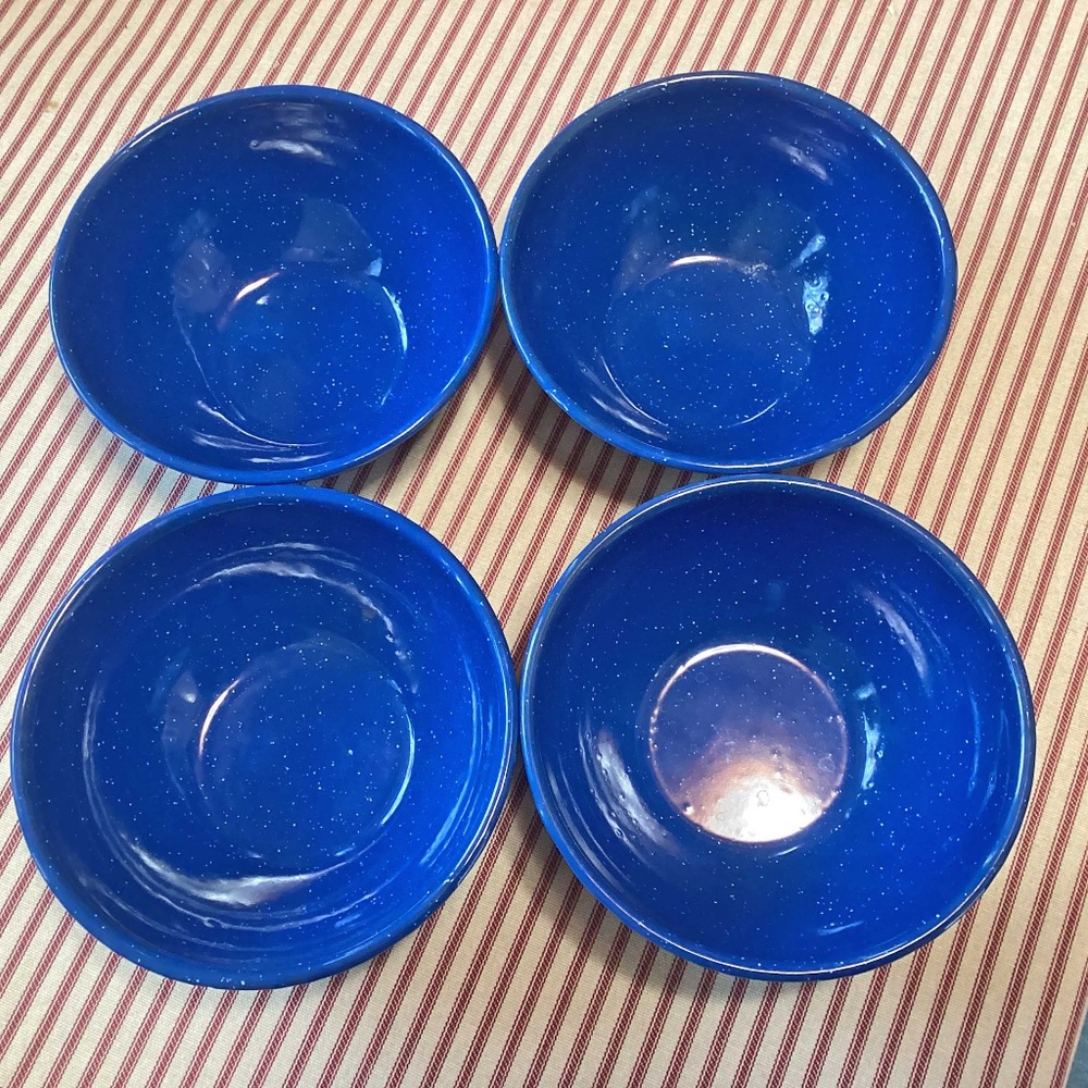 Enamelware 6" Bowls Four Blue Speckle